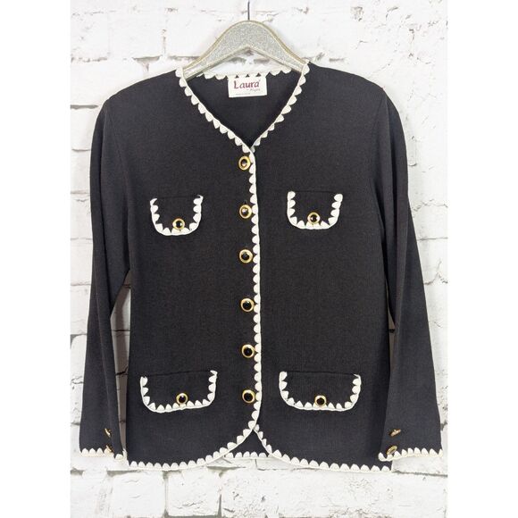 VINTAGE LAURA by ALYZIA Classic Knit Cardigan Black White Statement Size *M/L - Picture 1 of 7